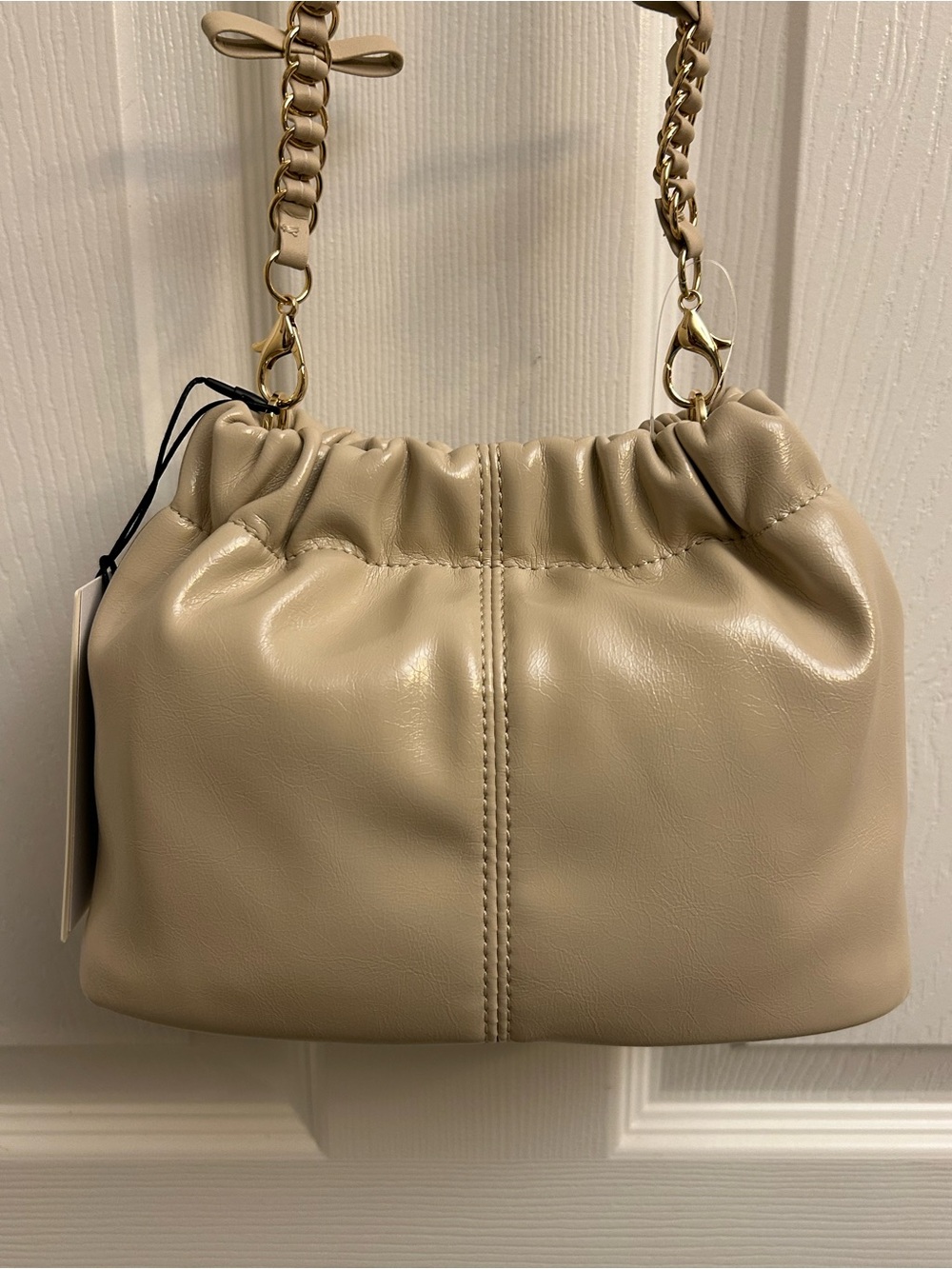 Ted Baker Beige Gathered Shoulder Bag with Chain Strap